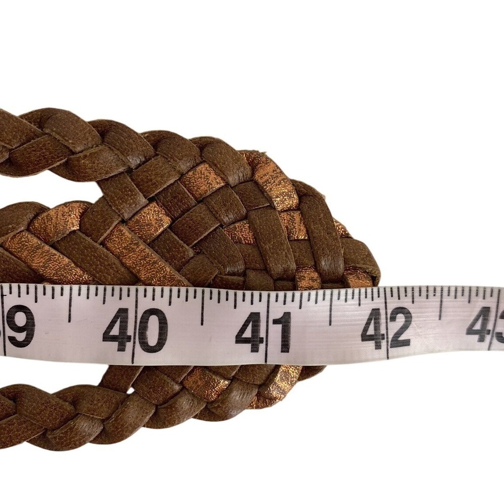 Chico's Leather Woven Belt Size M Brown Large Buckle Womens - Picture 9 of 12